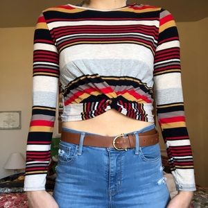 Long sleeve striped cropped shirt